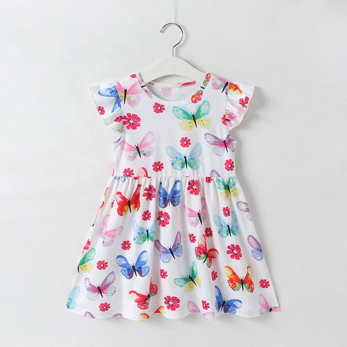 Summer Girls' Flying Sleeve Colorful Butterfly Princess Skirt